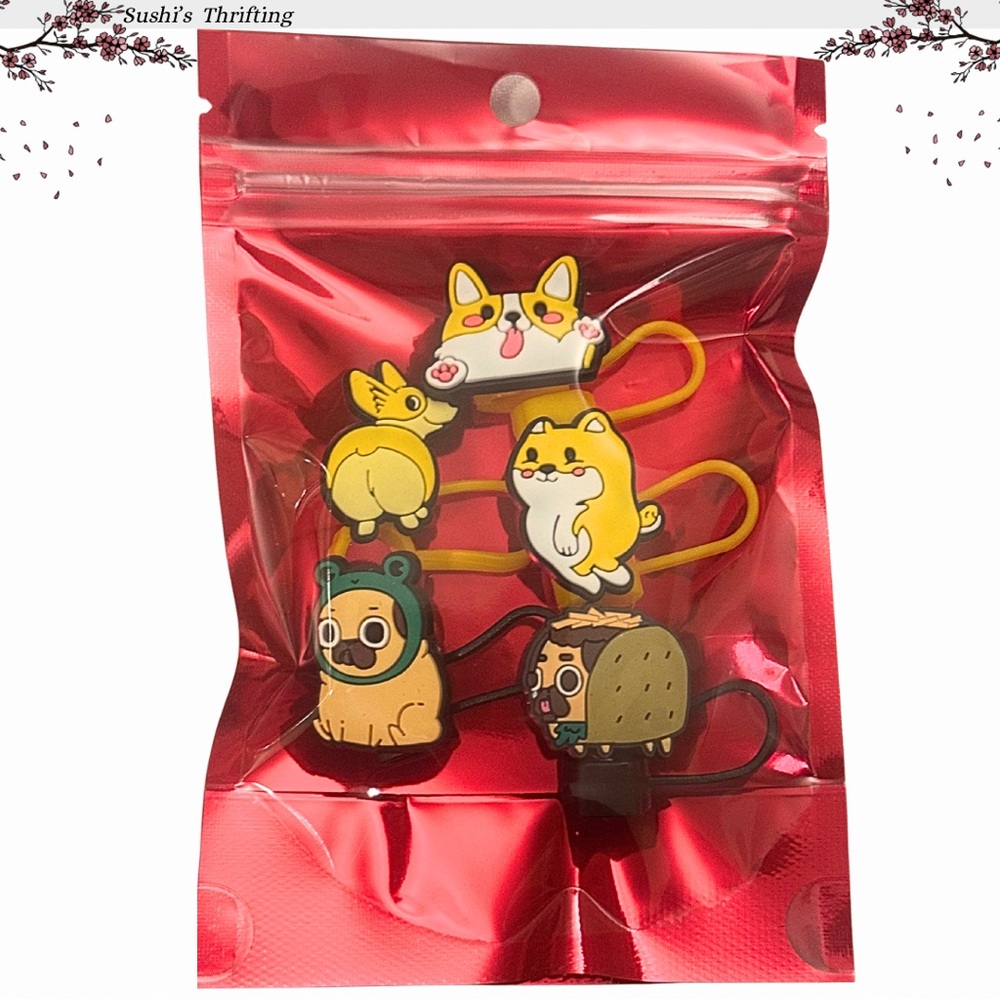 Puppy 5Pc Straw Topper Set - Picture 2 of 2